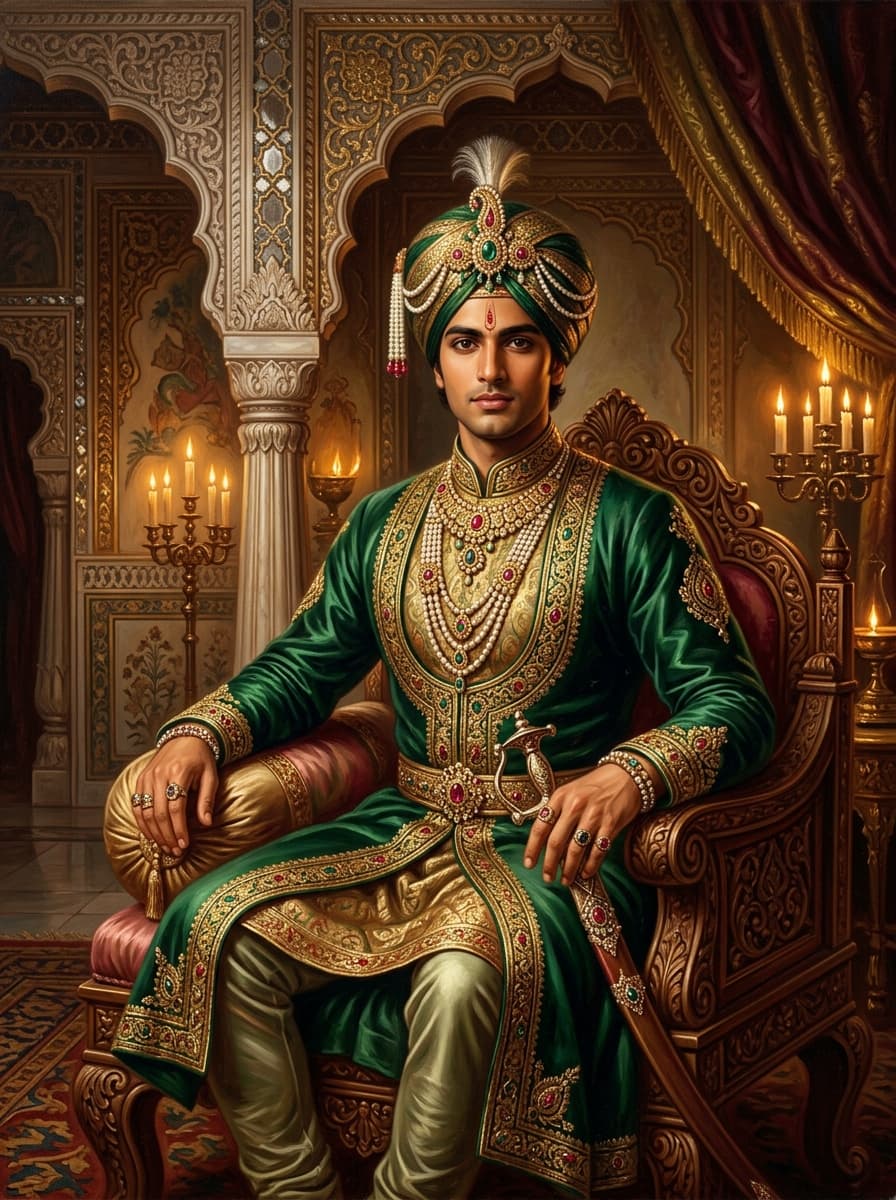 Palace portrait, silk and gold